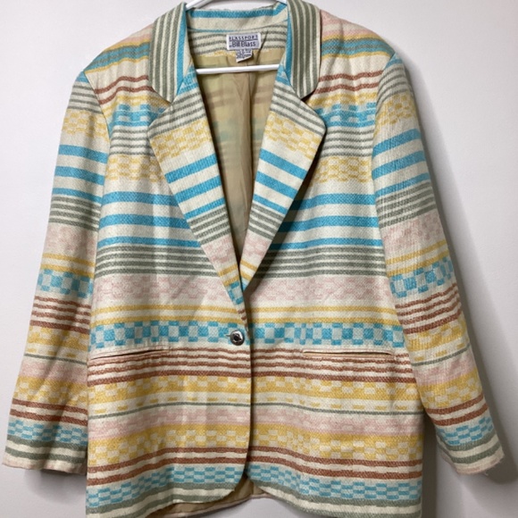 Vintage Bill Blass Aztec Southwestern Womens Blazer Pastel Large Y2K Retro Women - Picture 2 of 12